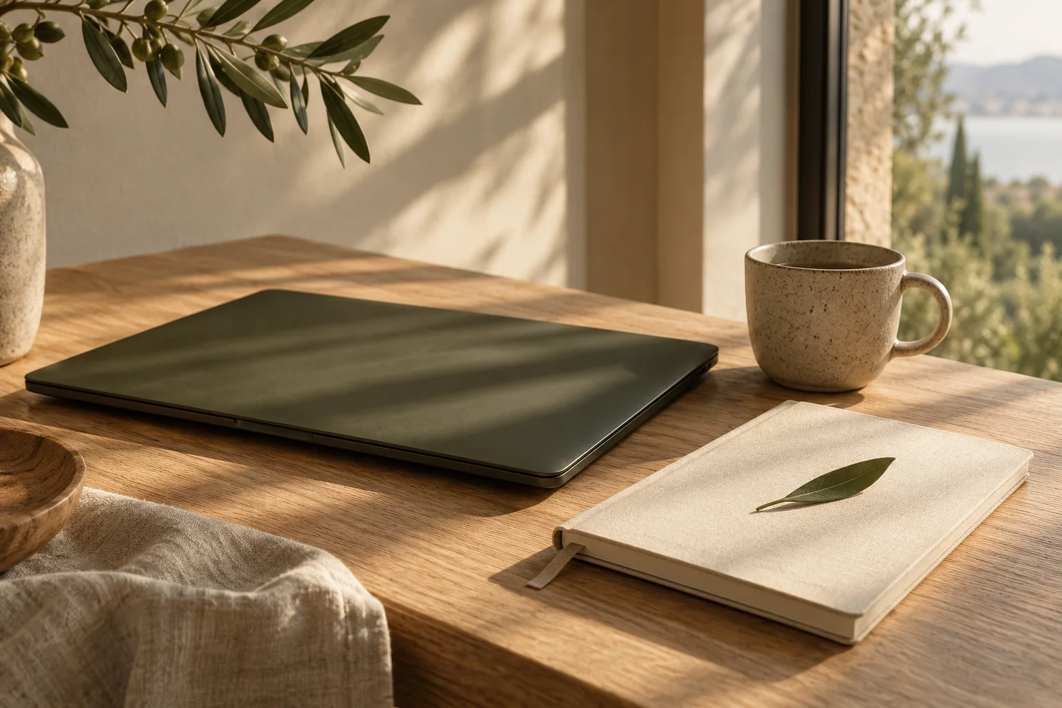 Illustration created with AI: a quiet desk beside a window.